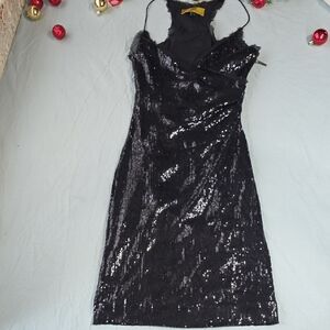 Nicole Miller Midnight Sequin Backless Dress